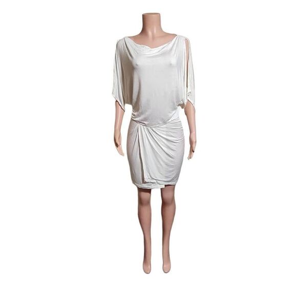 White fit and flare dolman sleeve wrap mid dress M - Picture 2 of 6